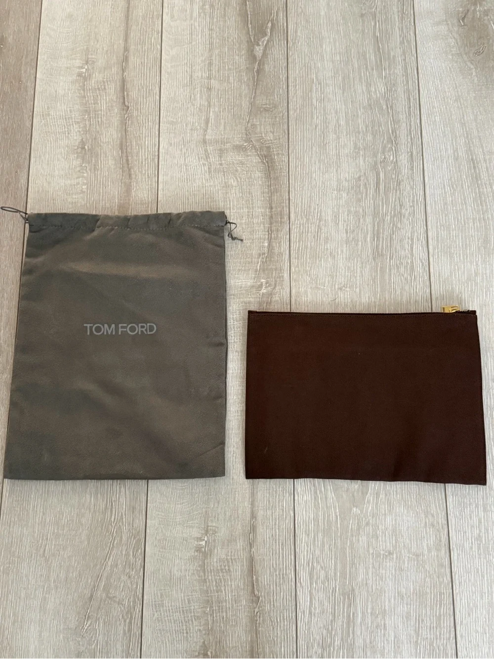 Tom Ford Brown Pouch with Black Leather Trim and Gold Hardware Rialto